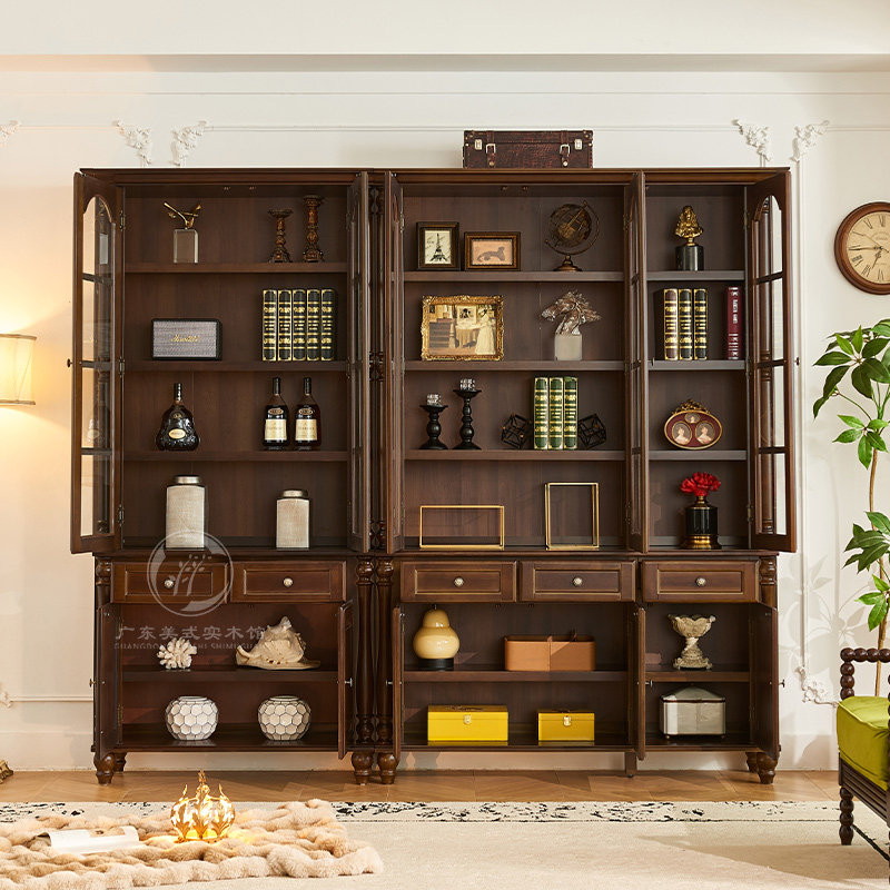 淘美庭美式实木组合书柜书房落地原木书橱柜中式置物柜玻璃门整墙,淘宝优惠券,粉丝福利购,淘宝优惠卷
