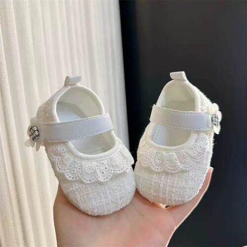 春夏季女宝宝软底学步鞋0-1岁婴儿鞋婴幼儿蕾丝花边公主鞋步前鞋 - 图1