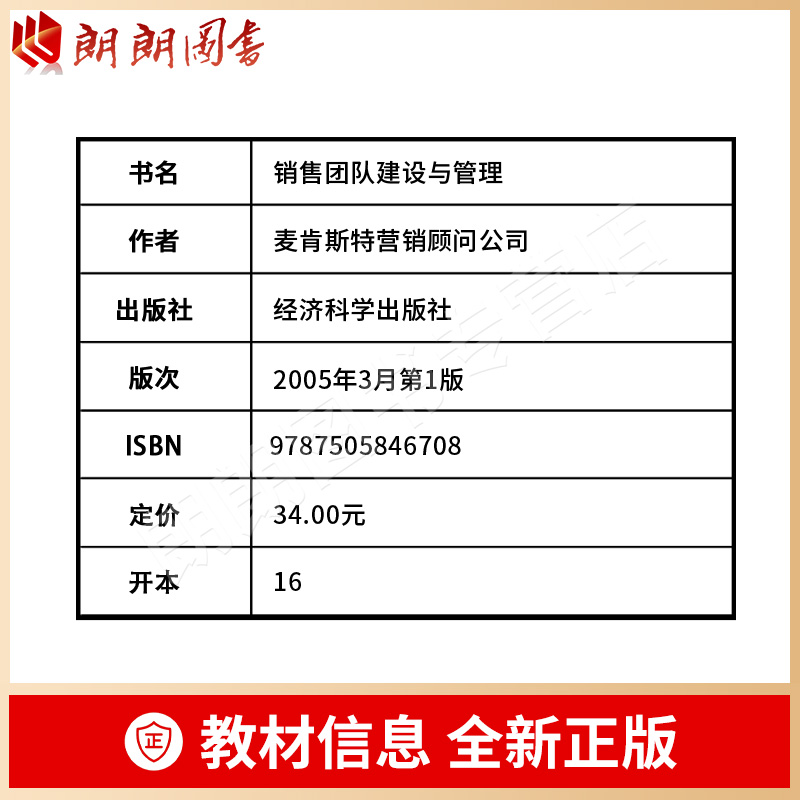 备战2024山东自考教材10511销售团队管理麦肯思特 销售团队建设与管理/成功销售执行丛书 2005年版 经济科学出版社 - 图0