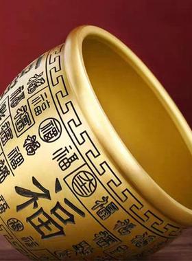 百福铜缸黄铜米缸摆件家居客厅装饰品招聚纯财特大号存钱罐聚宝盆