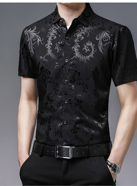 men's short sleeve shirts冰丝短袖衬衫男式竹子提花薄款简约