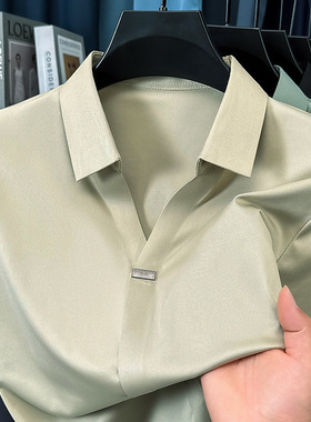 men's short sleeve tshirt直播冰丝剪刀领短袖polo衫男士新款
