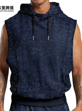 men's vest24年新款男士欧美街头潮流时尚做旧满印碎花无袖连帽