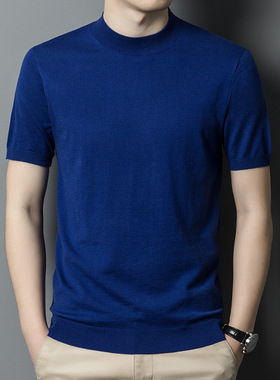 men's short sleeve tshirt羊毛混纺短袖针织衫男式休闲半高领