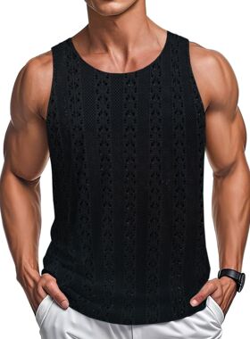 men's shirts男装 欧美风性感镂空圆领背心 休闲沙滩风宽松背心