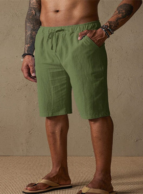 men's shorts新款男士棉抽绳纯色休闲沙滩直筒宽松短裤man