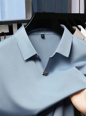 men's short sleeve tshirt剪刀领短袖polo衫男士轻薄透气纯色