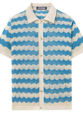 men's t-shirts男装 欧美男士条纹镂空针织衫 时尚休闲短袖开衫