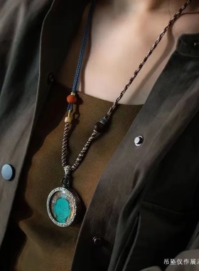 藏式手搓棉绳挂脖项链绳蜜蜡文玩佛牌唐卡绳手工编织配挂绳民族风