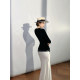 XULU ຕົ້ນສະບັບ French solid color lace sweater crew neck top acetate elegant high waist hip fishtail skirt