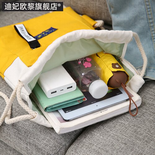 2023束口袋抽绳双肩包男女小学生书包轻便运动布袋简易补习背包 - 图0