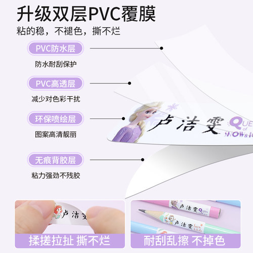 迪士尼姓名贴幼儿园宝宝名字贴防水小学生专用艾莎公主女孩儿童 - 图2