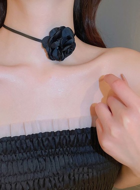 玫瑰花山茶花choker黑色白色