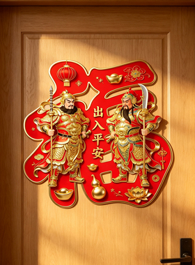 门神门贴出入平安贴纸福字墙贴壁贴自粘贴画乔迁新年装饰不留胶