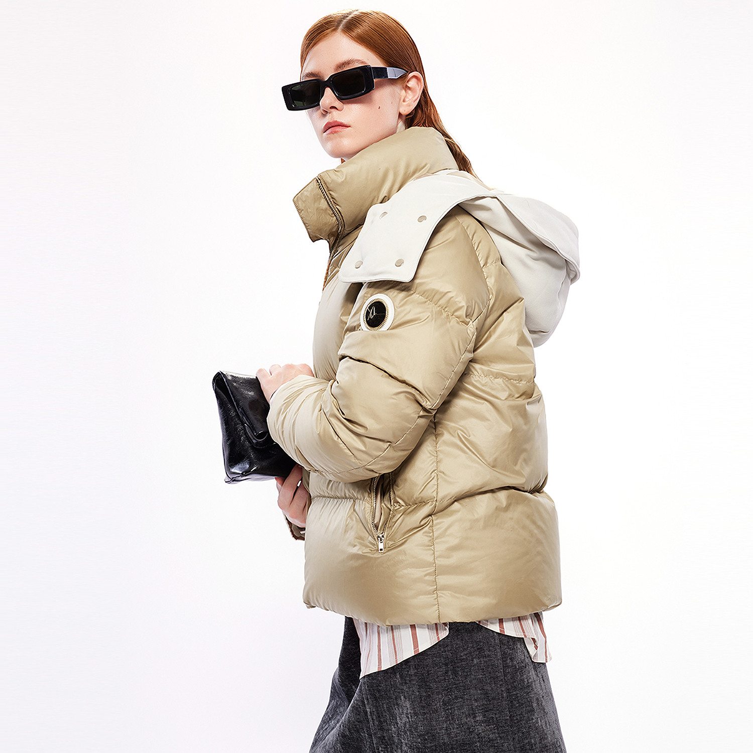 DKNY唐可娜儿25秋冬女装保暖外套90白鸭绒连帽立领短款休闲羽绒服,淘宝优惠券,粉丝福利购,淘宝优惠卷