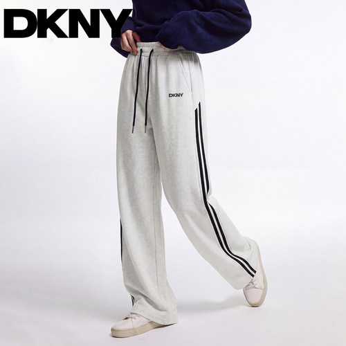 DKNY唐可娜儿灰色休闲裤女2026新款秋季美式慵懒卫裤拼条阔腿裤子 - 图1