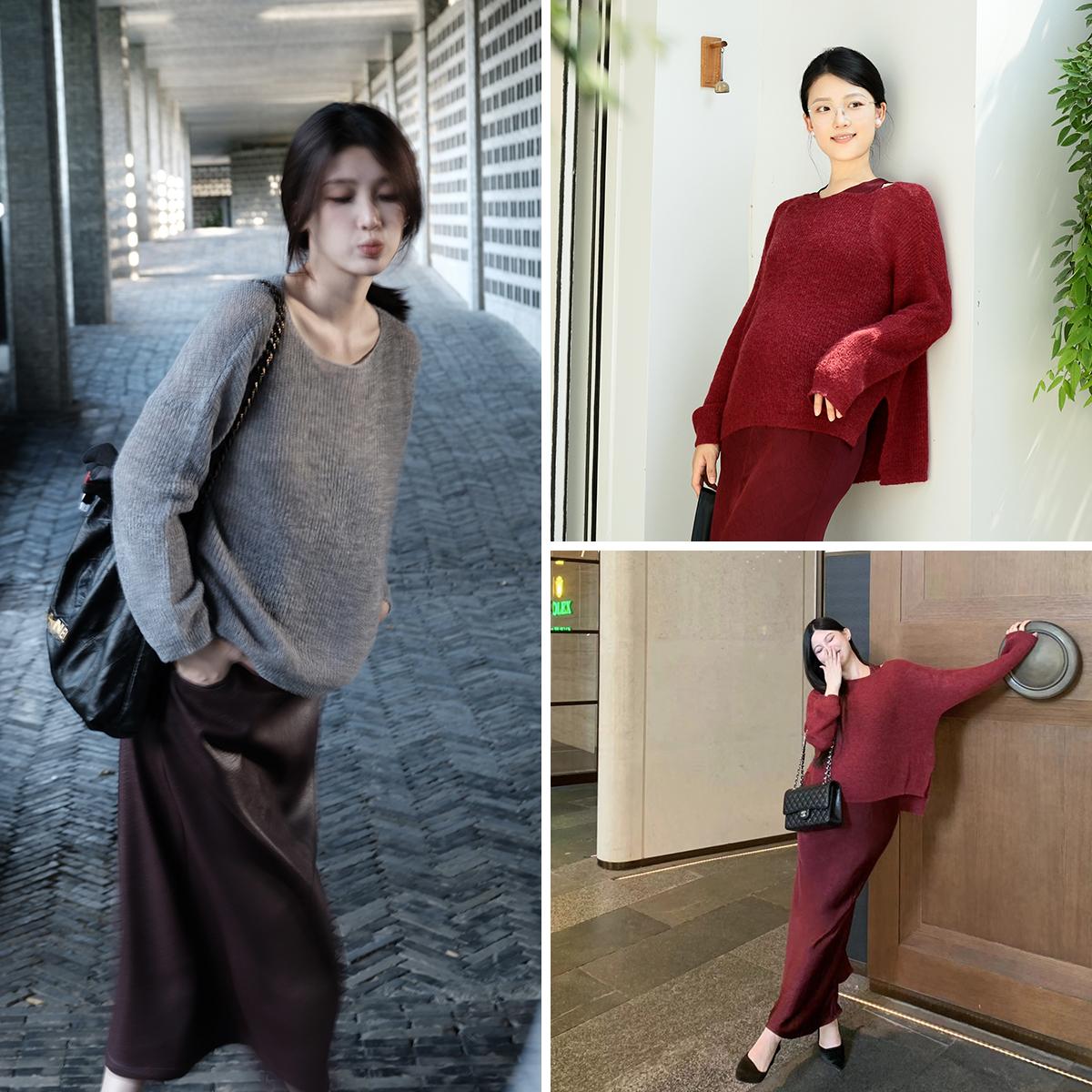 SELLYNEAR孕妇上衣春秋款云柔衫时尚法式慵懒宽松绵羊毛温柔罩衫 - 图3