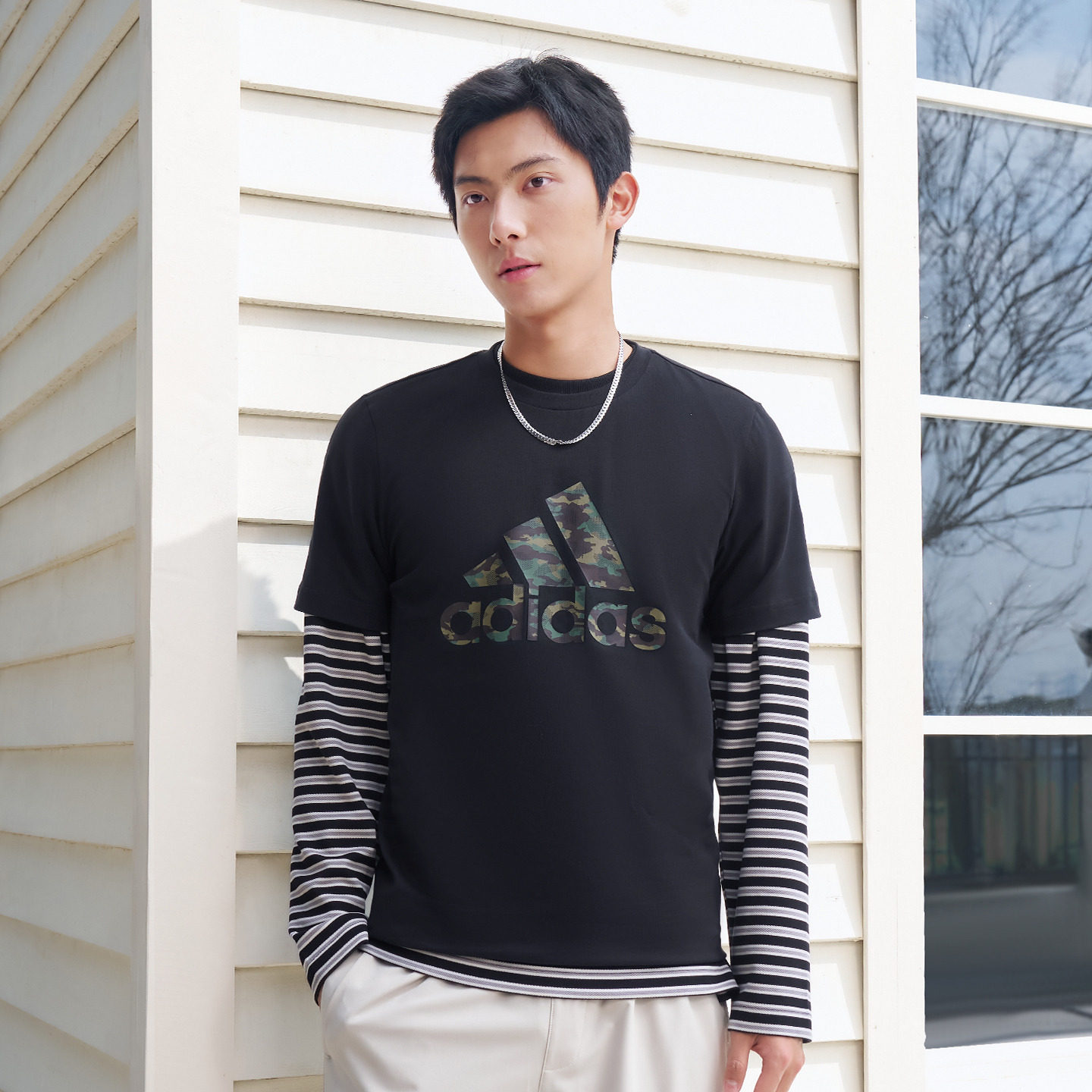 休闲纯棉百搭印花圆领短袖T恤上衣男夏季adidas阿迪达斯轻运动