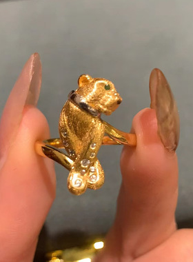 新款中古金钱豹戒指镶钻拉丝工艺