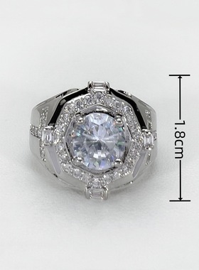 气质八边形圆形钻戒精致戒指男