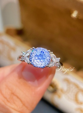 满钻戒指时尚高级感海蓝宝女钻戒