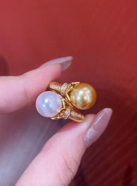 天然贝珠媲美珍珠戒指满钻百搭女