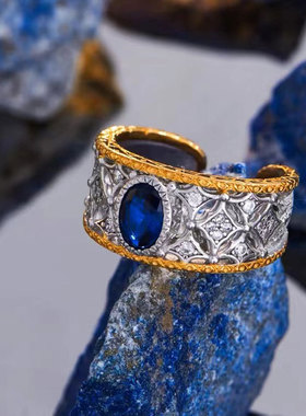 欧美风中古分色锆石戒指女开