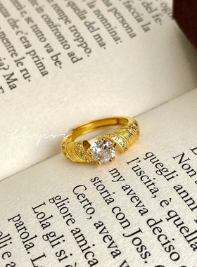 牛角包钻布契风麻花拉丝戒指中古