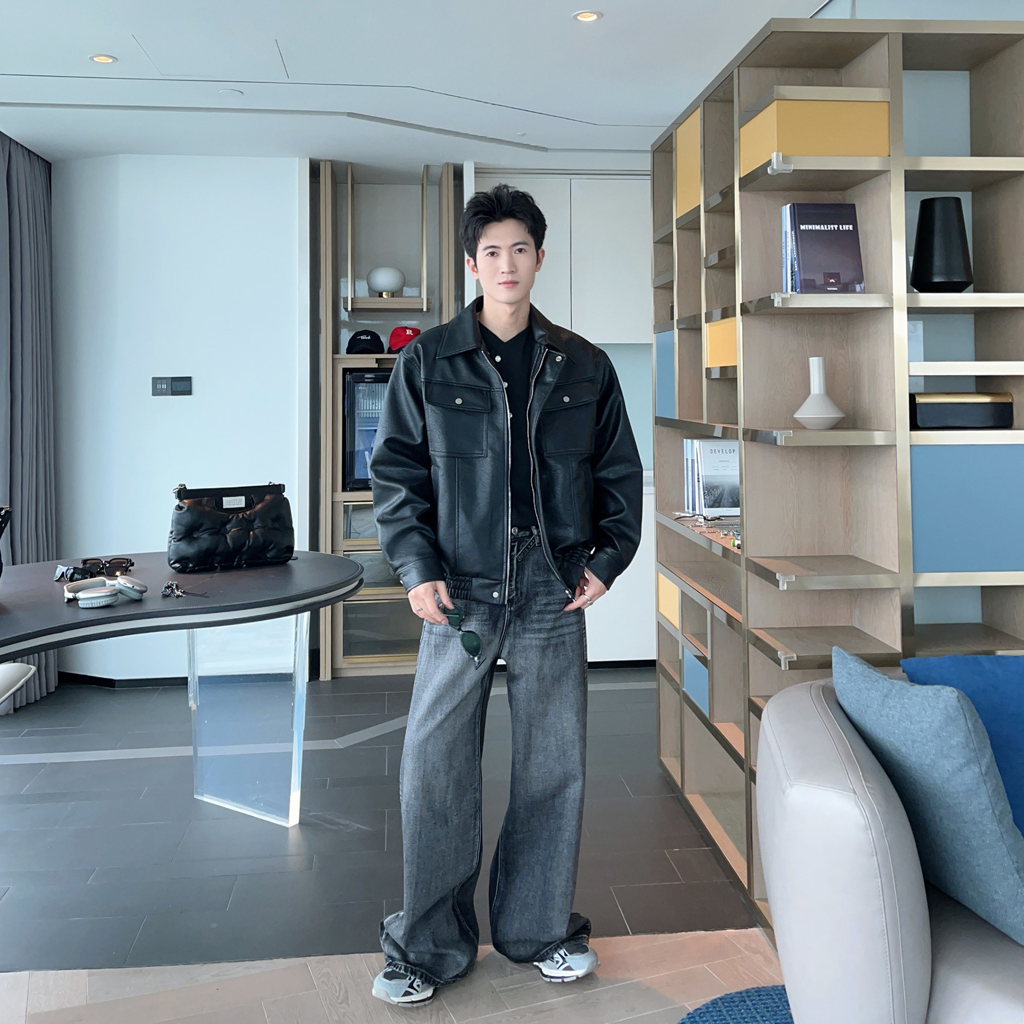 秋季阿美咔叽痞帅皮衣外套男款高级感老钱飞行员垫肩机车PU皮夹克,淘宝优惠券,粉丝福利购,淘宝优惠卷