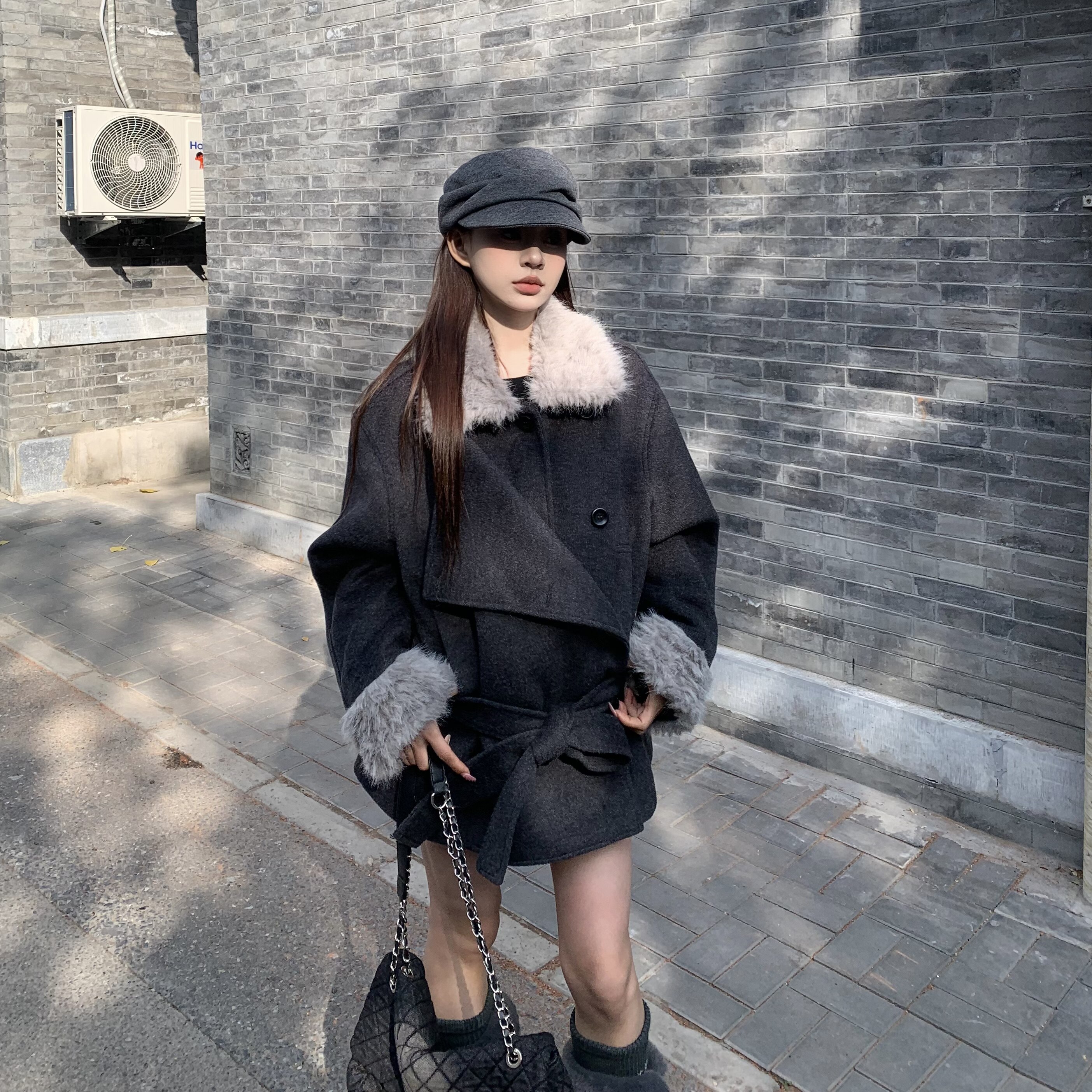 3MER哦哦三妹 咖色毛领加厚毛呢外套女冬季夹棉羊毛短款呢子大衣,淘宝优惠券,粉丝福利购,淘宝优惠卷