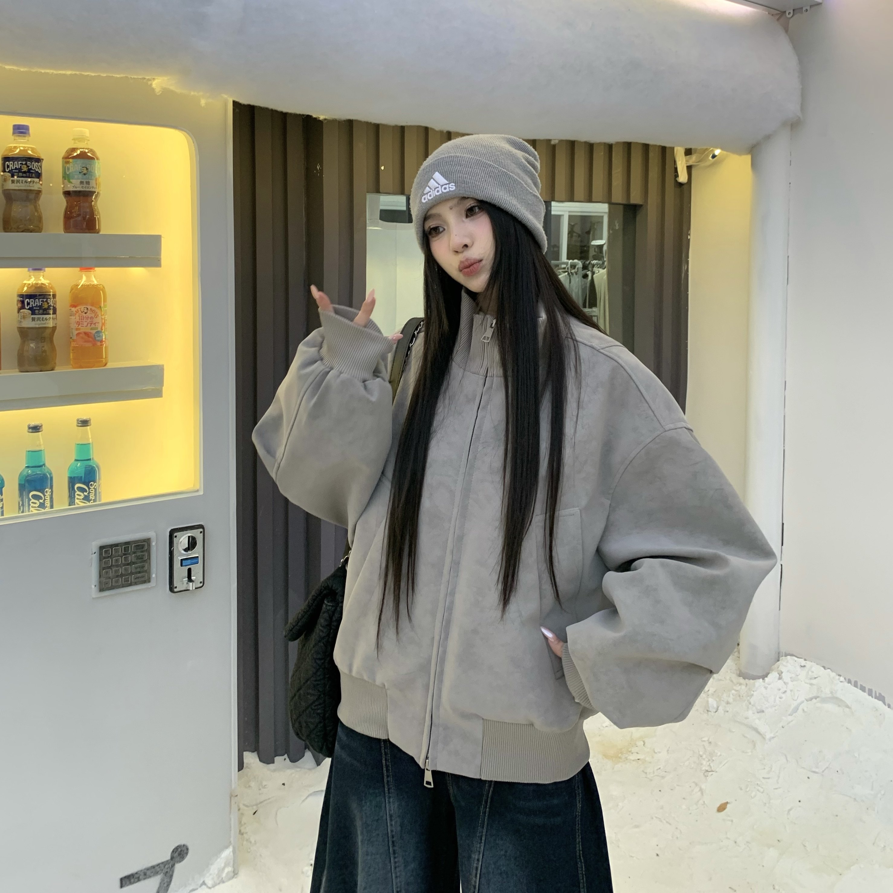 3MER哦哦三妹美式复古皮衣棒球服外套女秋冬新款宽松休闲立领夹克,淘宝优惠券,粉丝福利购,淘宝优惠卷