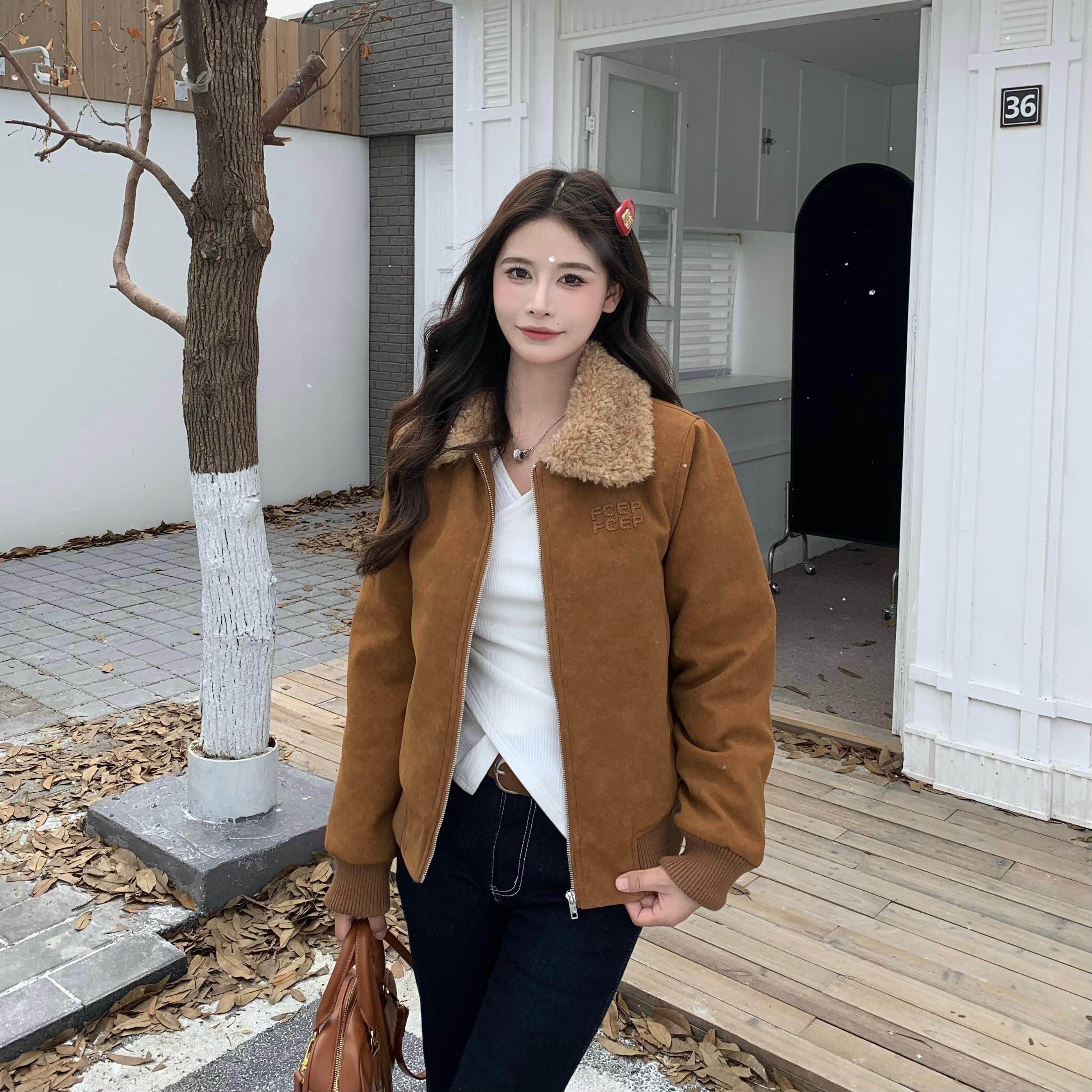 3MER哦哦三妹老钱风毛领夹棉皮衣女2025秋冬美拉德高级感长袖外套,淘宝优惠券,粉丝福利购,淘宝优惠卷