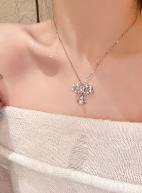 蝴蝶结土星珍珠锁骨链女款百搭