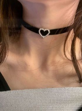 派对女主 Choker美颈链配饰项饰黑丝绒水钻扣项圈女锁骨项链2023