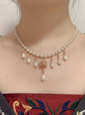 古风项链女新中式国风旗袍珍珠吊坠古装宫廷饰品马面裙配饰软璎珞