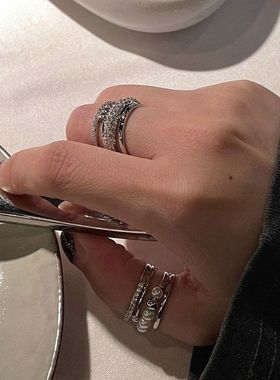 双层缠绕戒指女款别针重工ins小众设计高级感气质百搭食指戒指环