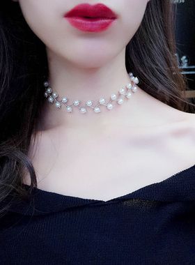 百搭双层项链女蕾丝锁骨链韩版简约饰品颈带项圈脖颈学生闺蜜颈链