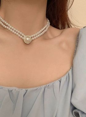 韩式新娘珍珠颈链双层简单款复古套装气质小清新百搭外出婚纱配饰