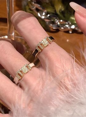 黑色滴釉镶钻开口食指戒女轻奢高级感戒指女小众设计轻奢复古戒指