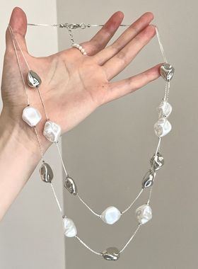 Vintage古着 不规则长款串珠项链女2025新款轻奢高级精致锁骨链
