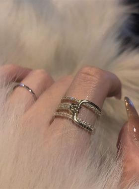 名媛赴会~高级感轻奢戒指女ins小众设计多层微镶精致超闪指环开口