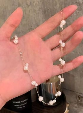 韩系双层珍珠满天星项链女高级感轻奢小众颈链配饰锁骨链choker