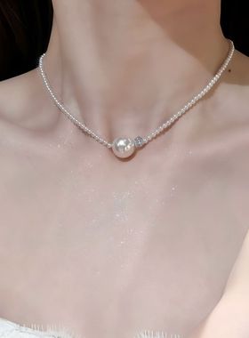 人鱼公主~高级感锆石珍珠项链女2025新款气质小众精致锁骨链颈链