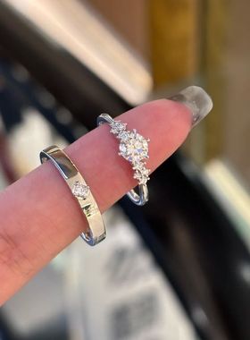 S925纯银新款夏日雪花莫桑钻戒指高级感小众轻奢柏林情书戒指礼物