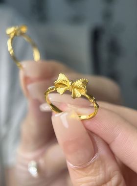 沙金蝴蝶结在逃公主新款竹节食指戒小众高级感甜美开口戒生日礼物