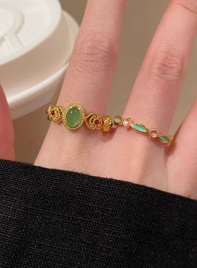 新中式滴釉开口戒指女夏季轻奢小众高级感复古气质百搭食指戒指环