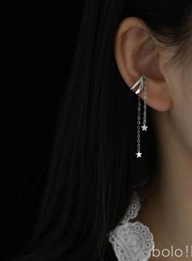 辣妹星星流苏耳环长款耳饰小众设计冷淡风耳骨夹无耳洞耳夹女