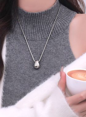 极简风水滴吊坠项链女秋冬长款轻奢小众高级感时尚百搭个性毛衣链