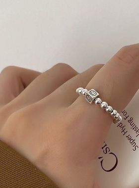 s925纯银潮人戒指女ins冷淡风高级感个性百搭潮款开口戒学生指环