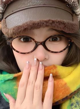 复古椭圆小框豹纹书呆子眼镜防蓝光可配度数近视眼睛镜框鬼马少女